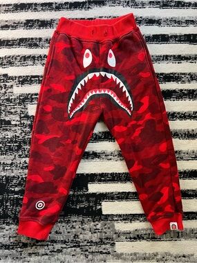 BAPE kids Red Camo Shark Sweatpants